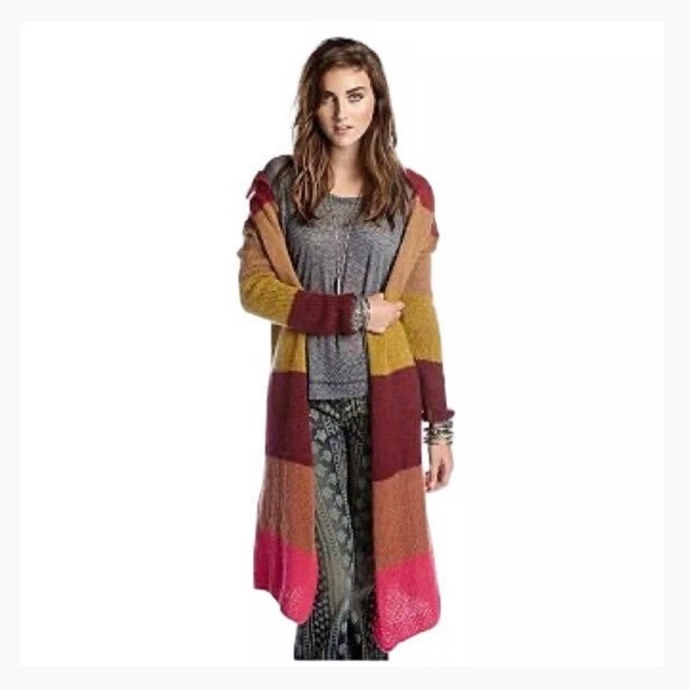 Free People Over the Rainbow Mohair Blend Maxi Cardigan | Striped | XS